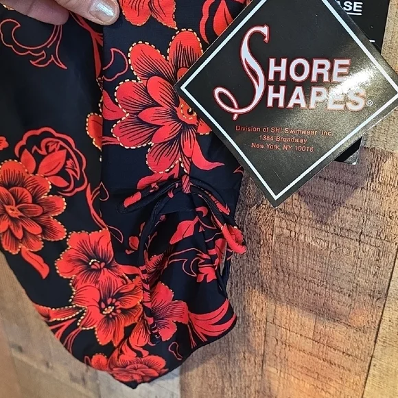 Shore Shapes Size 16 Floral Black/Red/Gold Tankini Swimsuit Top - Picture 6 of 10